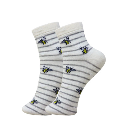 3 Pk Girls’ Cute Printed Crew Socks – Bee & Heart Pattern