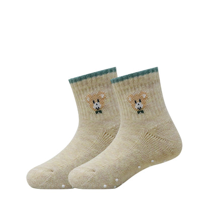 3 Pk Mustang Kids Ankle Socks With Teddy Bear Design & Non-Slip Dots