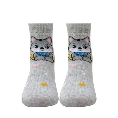 3 Pk Kids Cute Cat Design Crew Socks – Soft, Comfortable & Colorful Everyday Socks