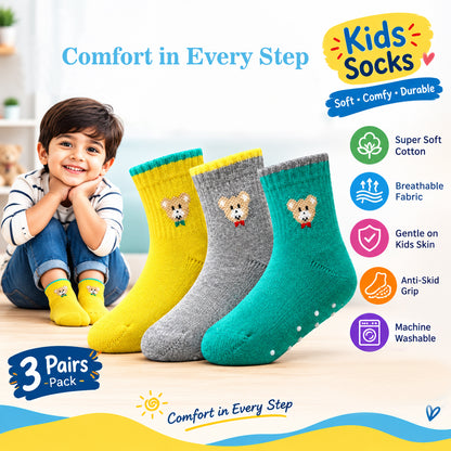 3 Pk Mustang Kids Cartoon Bear Cotton Socks