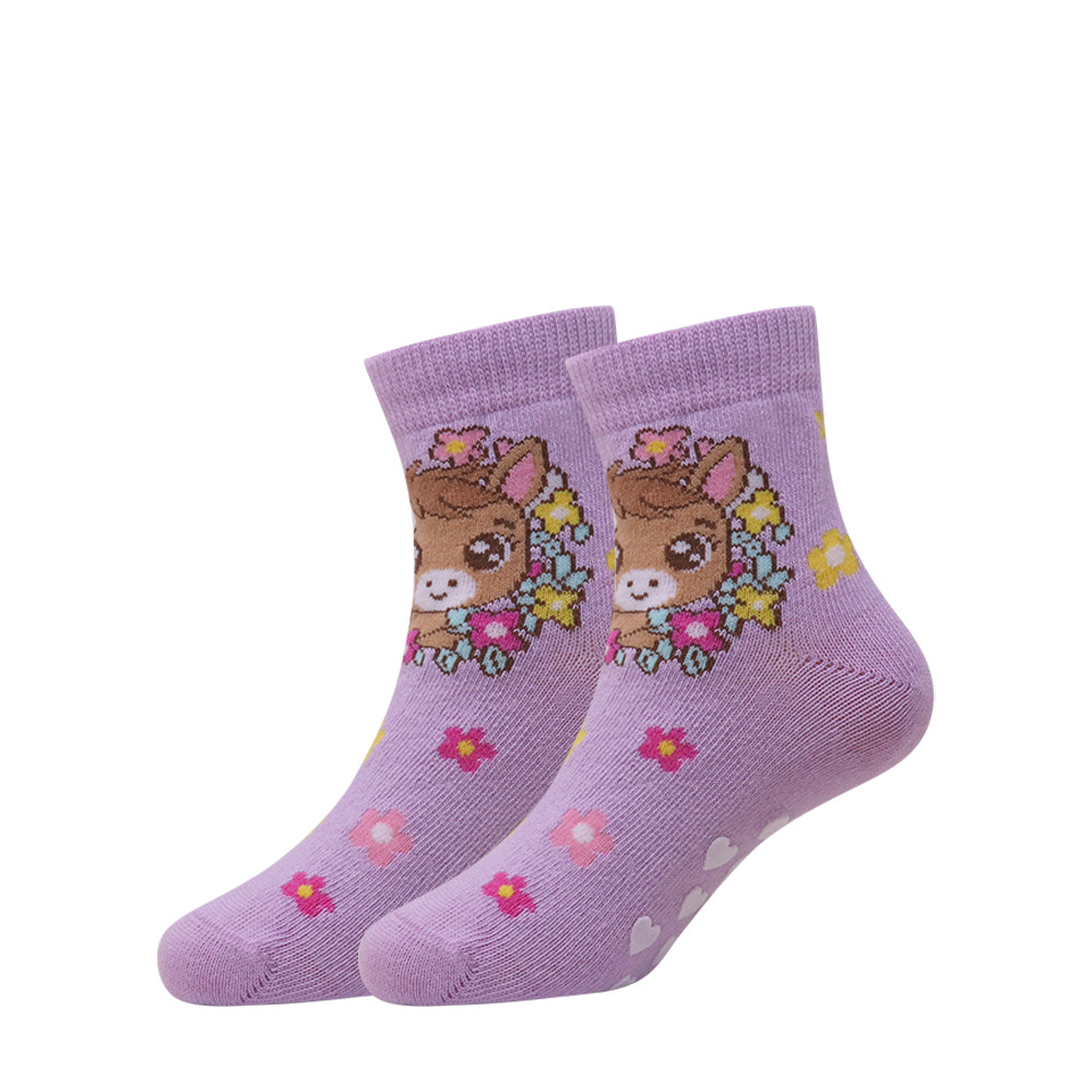 3 Pk Girls Cute Cartoon Crew Socks – Soft Breathable Anti-Slip Cotton Socks For Kids