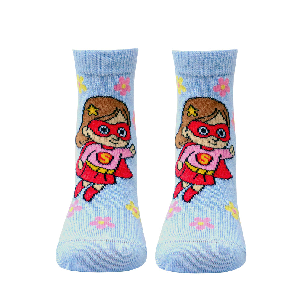 3 Pk Girls’ Cute Cartoon & Rainbow Printed Crew Socks