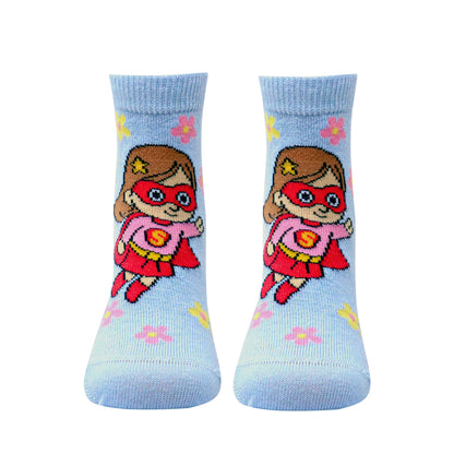 3 Pk Girls’ Cute Cartoon & Rainbow Printed Crew Socks