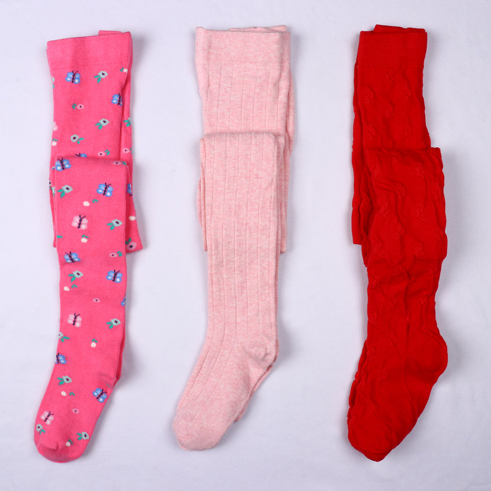 3 Pk Girls' Premium Cotton Full-Length Designer Tights Combo Pack