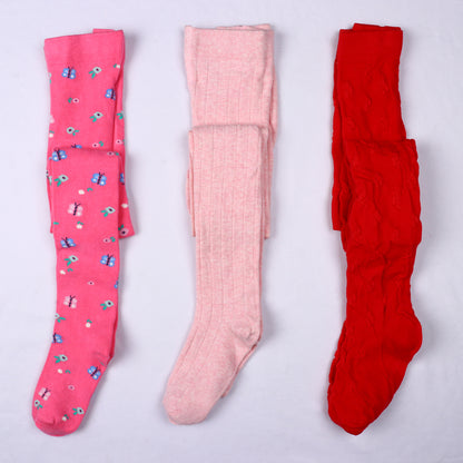 3 Pk Girls' Premium Cotton Full-Length Designer Tights Combo Pack