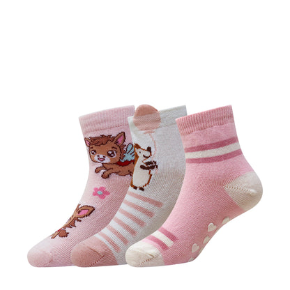 3 Pk Cute Kitty Kids Socks - Soft Cotton Anti-Slip Socks