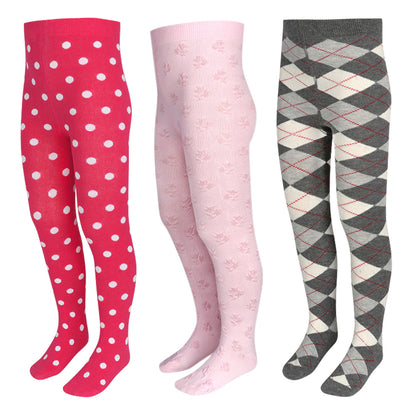 3 Pk Girls' Premium Cotton Designer Full-Length Tights Combo Pack