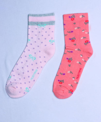 2pk Floral & Polka Dot Design Terry Socks