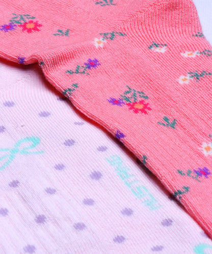 2pk Floral & Polka Dot Design Terry Socks