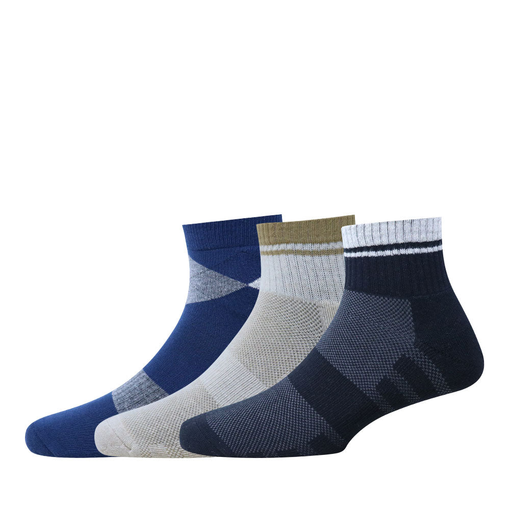 3pk  Half Terry Design Mens Short Leg Socks