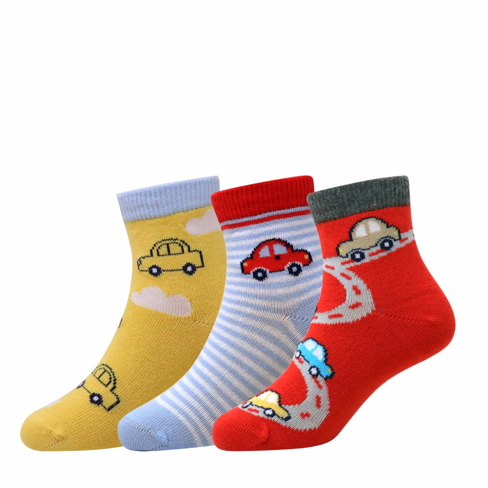 3 Pk Kids Speedy Cars Design  Cotton Socks