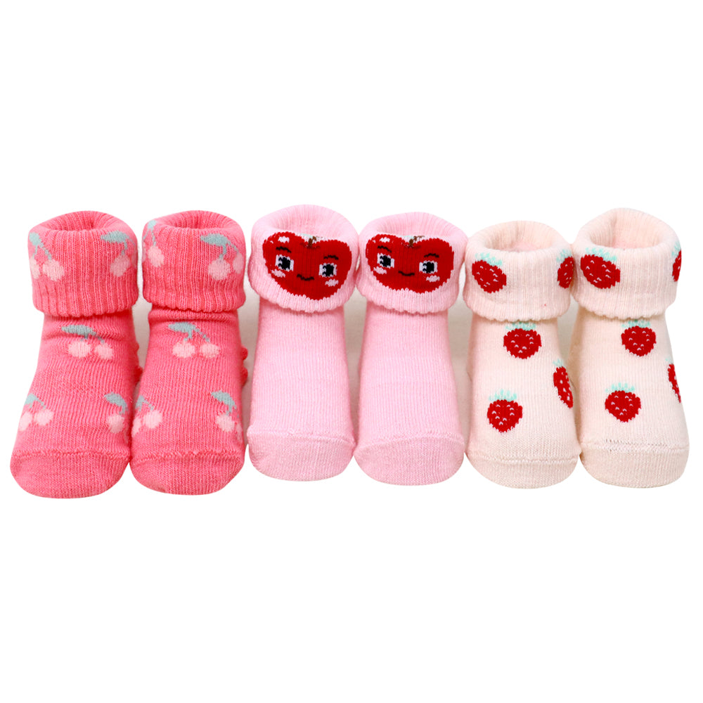3 Pk Cute Baby Girl Grip Socks  Soft Cotton Terry Socks