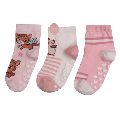 3 Pk Cute Kitty Kids Socks - Soft Cotton Anti-Slip Socks