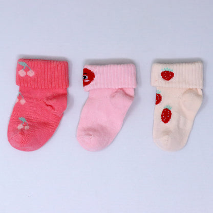 3 Pk Cute Baby Girl Grip Socks  Soft Cotton Terry Socks