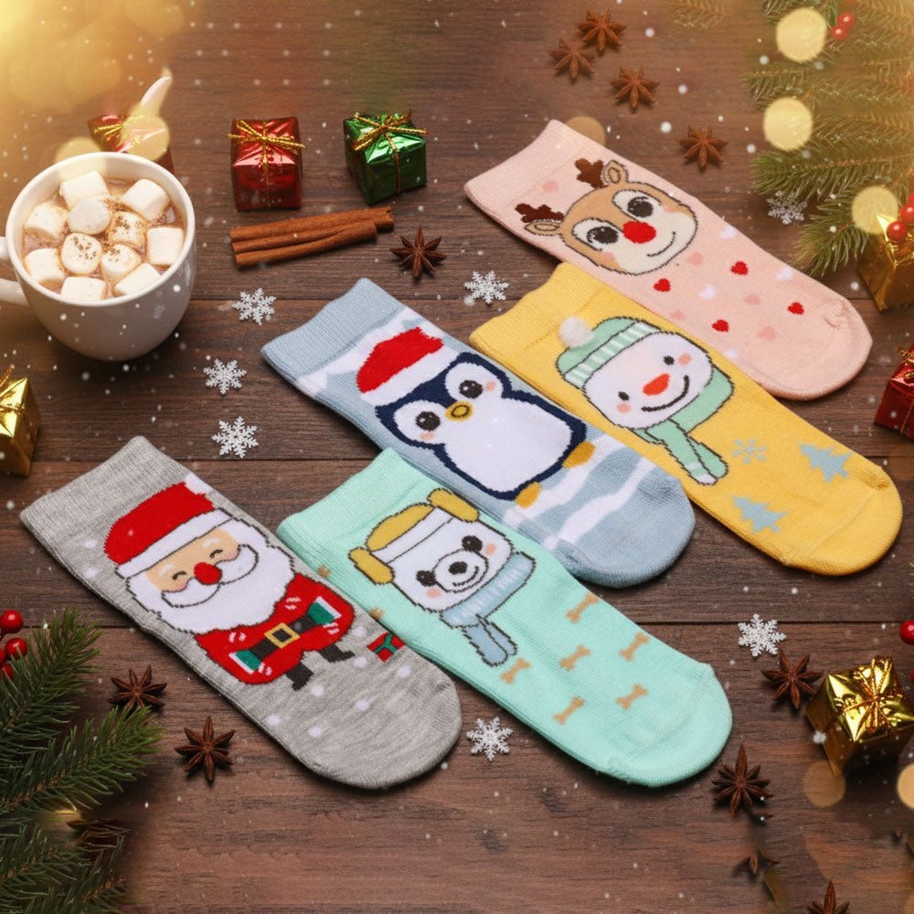 5 Pk Kid's Christmas Character Winter Crew Socks