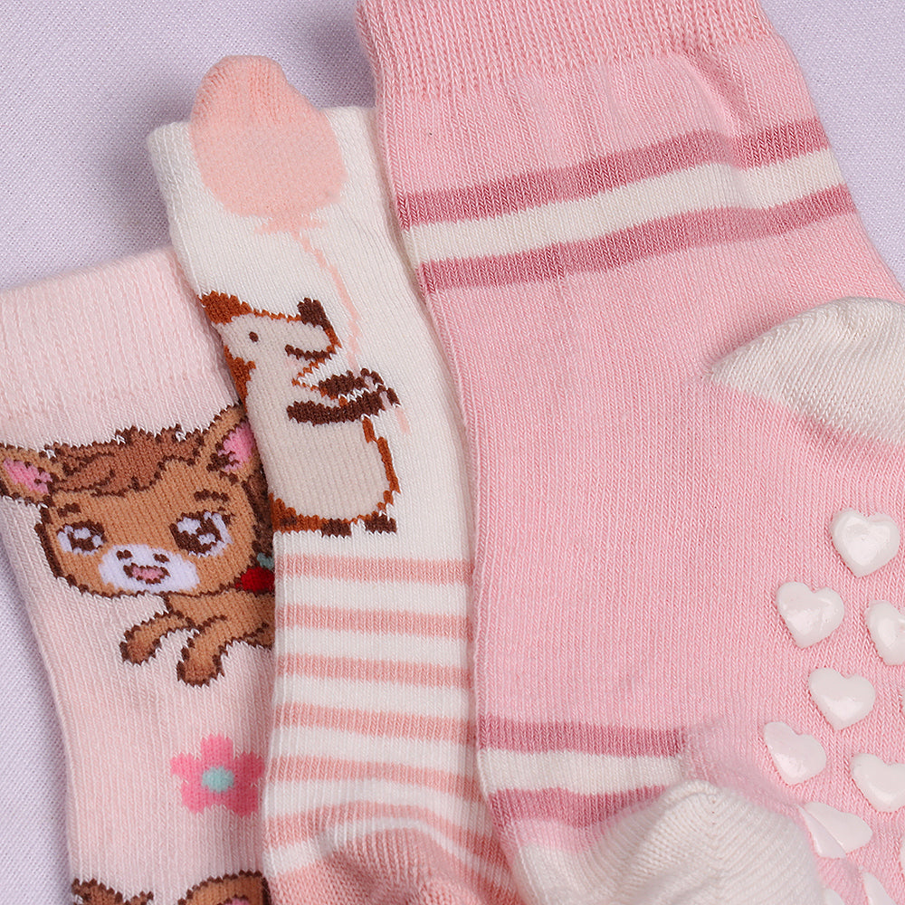 3 Pk Cute Kitty Kids Socks - Soft Cotton Anti-Slip Socks