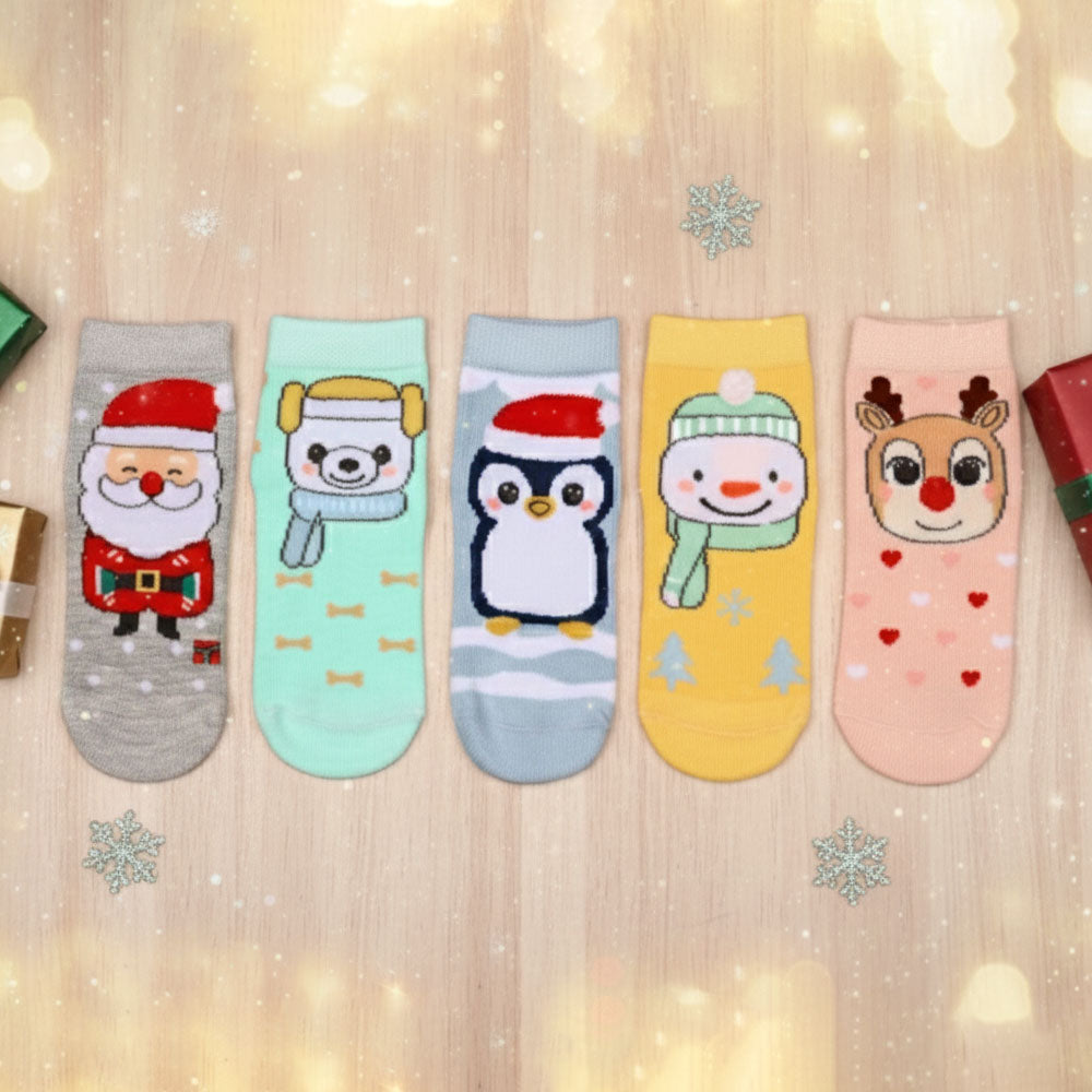 5 Pk Kid's Christmas Character Winter Crew Socks