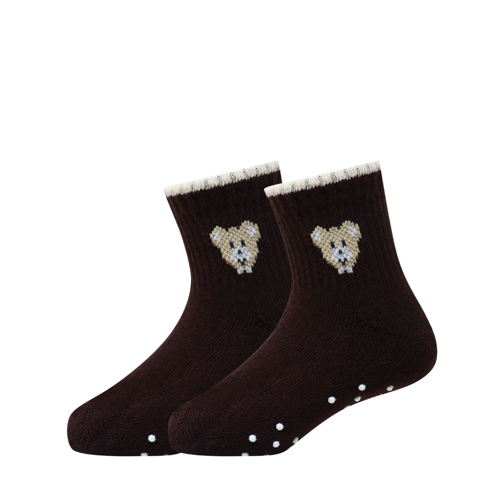 3 Pk Mustang Kids Ankle Socks With Teddy Bear Design & Non-Slip Dots
