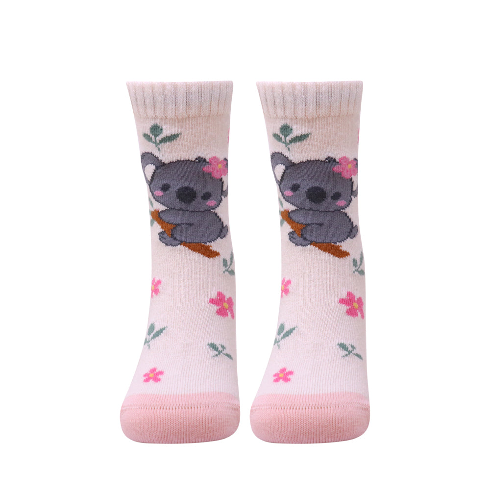 3 Pk Girls’ Floral & Animal Print Crew Socks