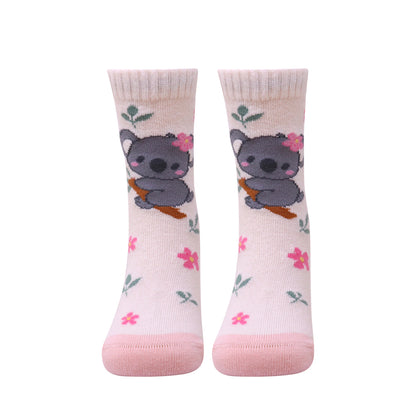 3 Pk Girls’ Floral & Animal Print Crew Socks