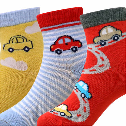 3 Pk Kids Speedy Cars Design  Cotton Socks