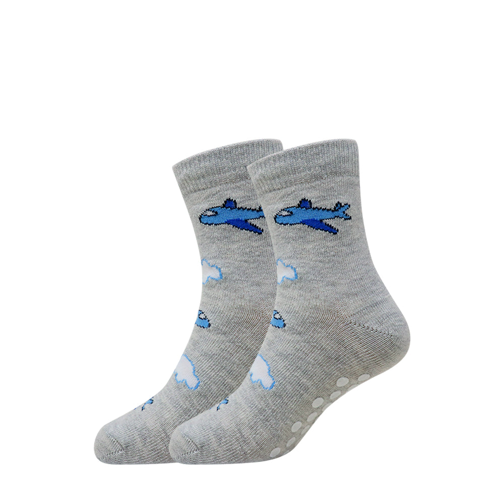 3 Pk  Kids Anti-Slip Cotton Crew Socks – Transport & Adventure Theme