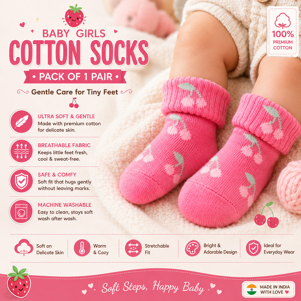 3 Pk Cute Baby Girl Grip Socks  Soft Cotton Terry Socks
