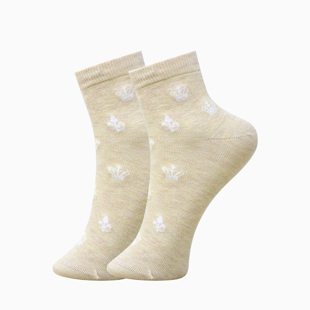 3 Pk Women’s Crown Print Crew Socks – Stylish & Elegant Printed Socks
