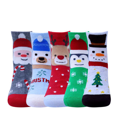 5 Pk Kid's Santa Cartoon Christmas Socks