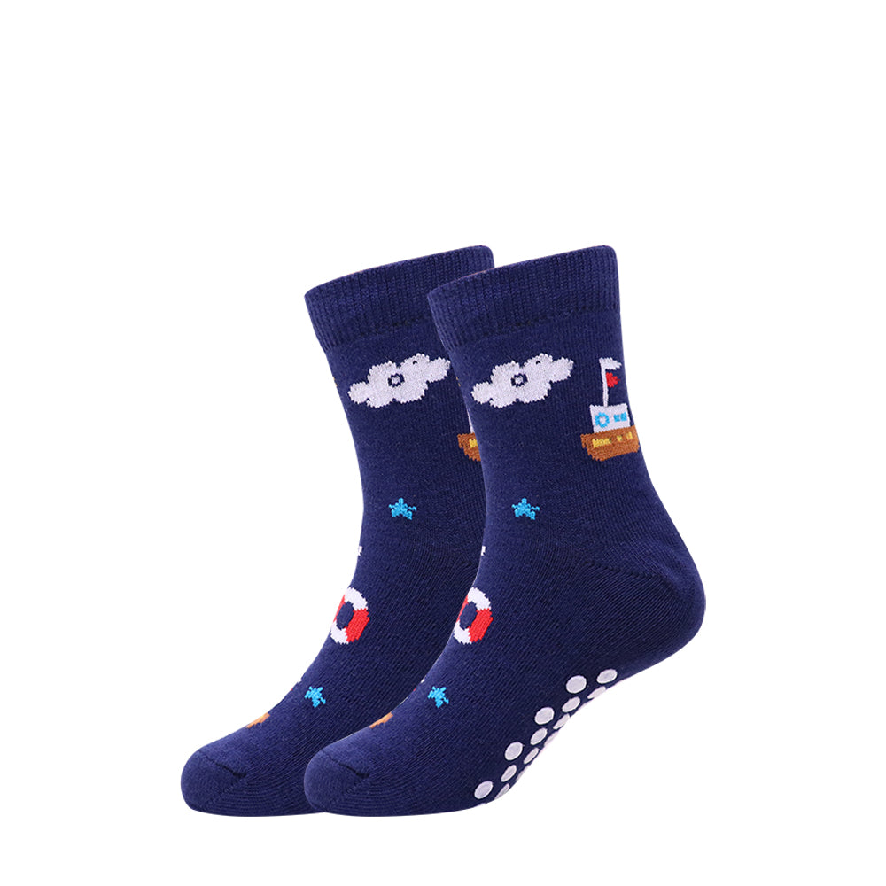 3 Pk  Kids Anti-Slip Cotton Crew Socks – Transport & Adventure Theme