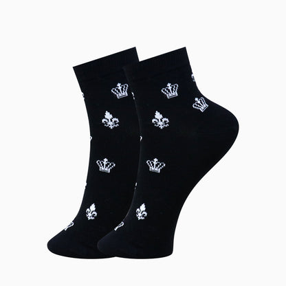 3 Pk Women’s Crown Print Crew Socks – Stylish & Elegant Printed Socks