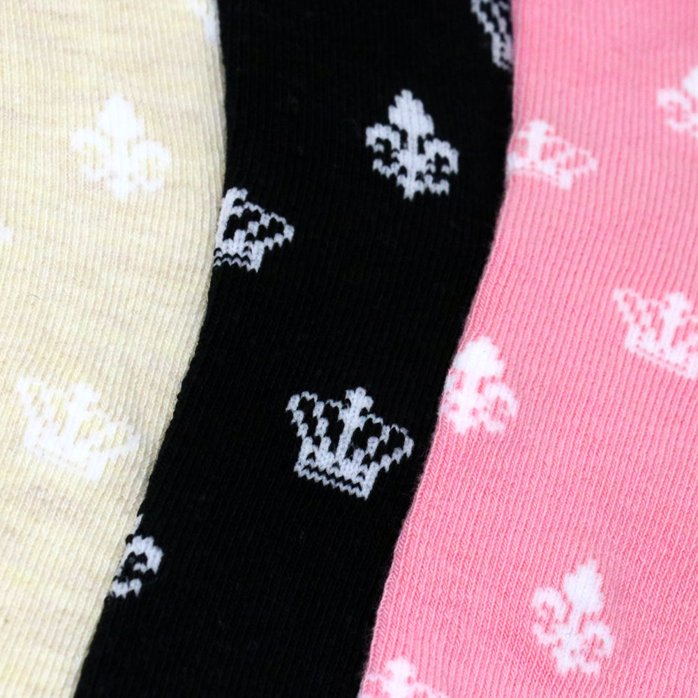3 Pk Women’s Crown Print Crew Socks – Stylish & Elegant Printed Socks