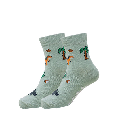 3 Pk Kids Cotton Anti-Slip Crew Socks – Space, Dino & Airplane Theme