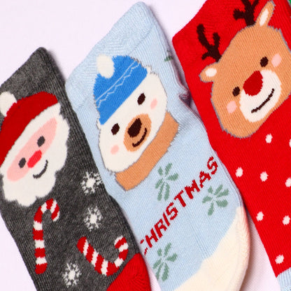5 Pk Kid's Santa Cartoon Christmas Socks