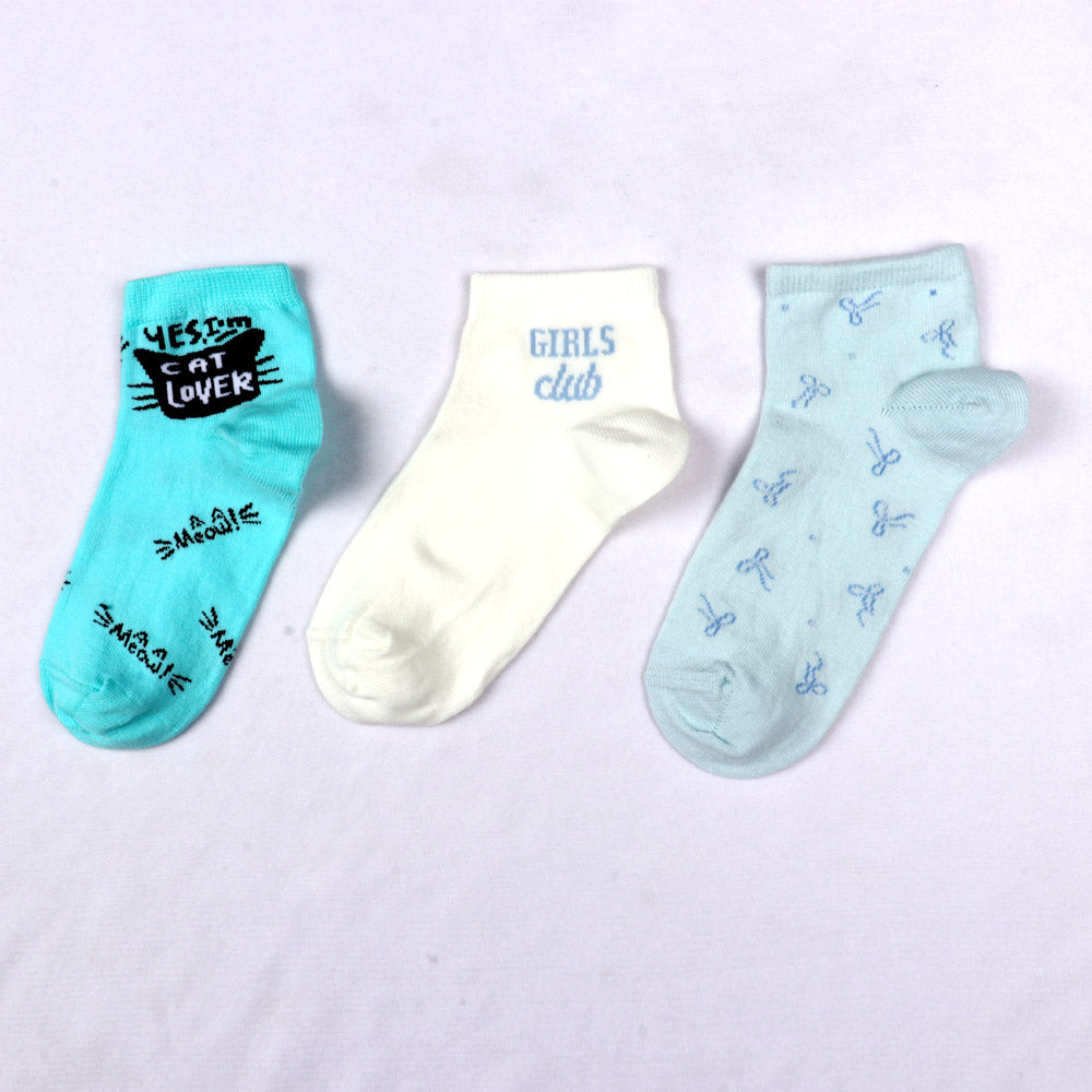 3 Pk Women's Cute Crew Socks Graphic, Typography & Bow Print