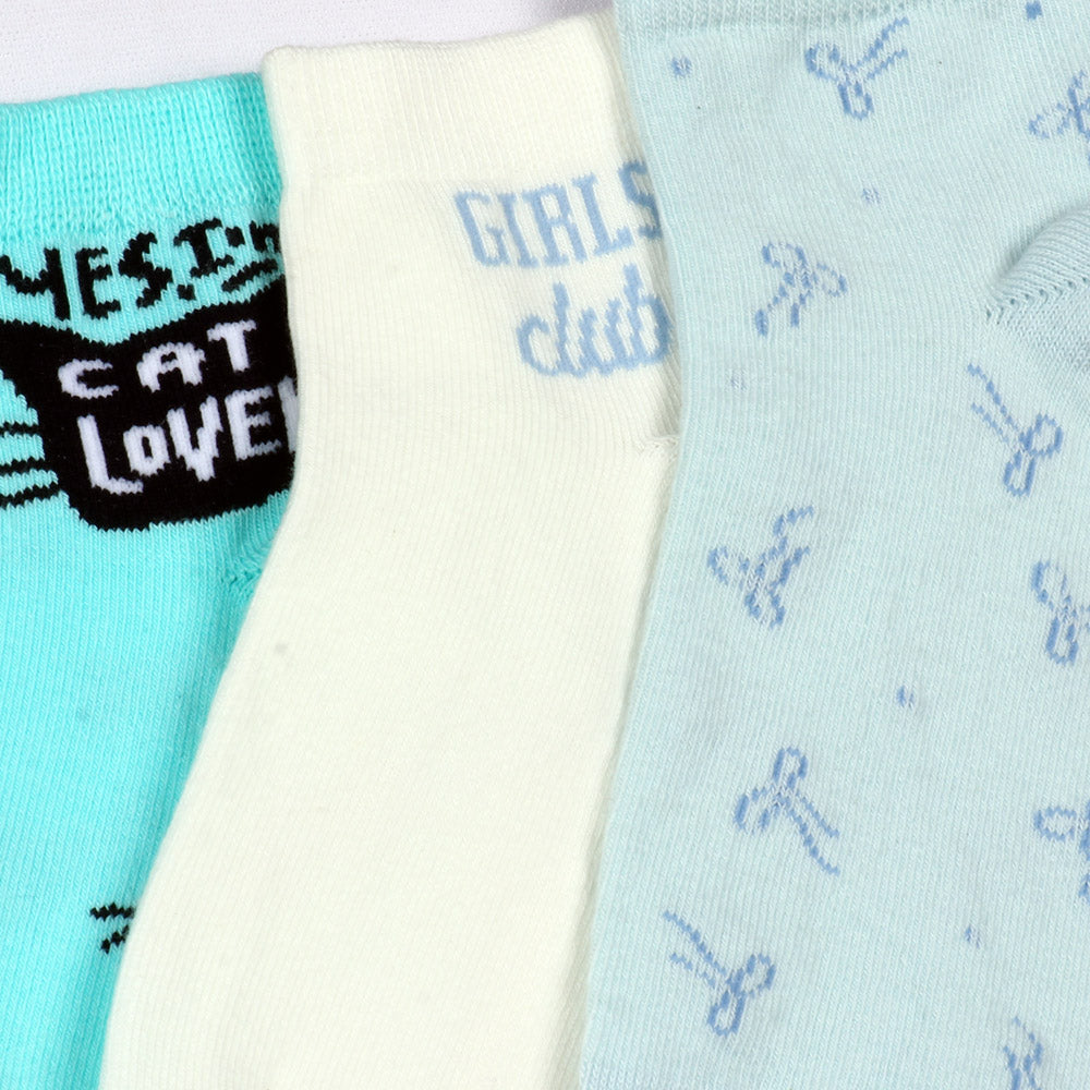 3 Pk Women's Cute Crew Socks Graphic, Typography & Bow Print