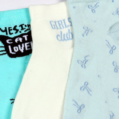 3 Pk Women's Cute Crew Socks Graphic, Typography & Bow Print