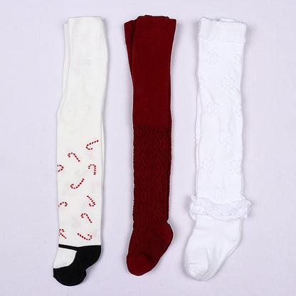 3 Pk Girls' Cable Knit & Floral Designer Stockings