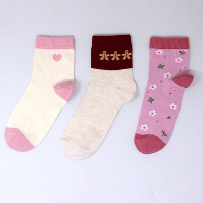 3 Pk Girls Floral & Teddy Bear Crew Socks
