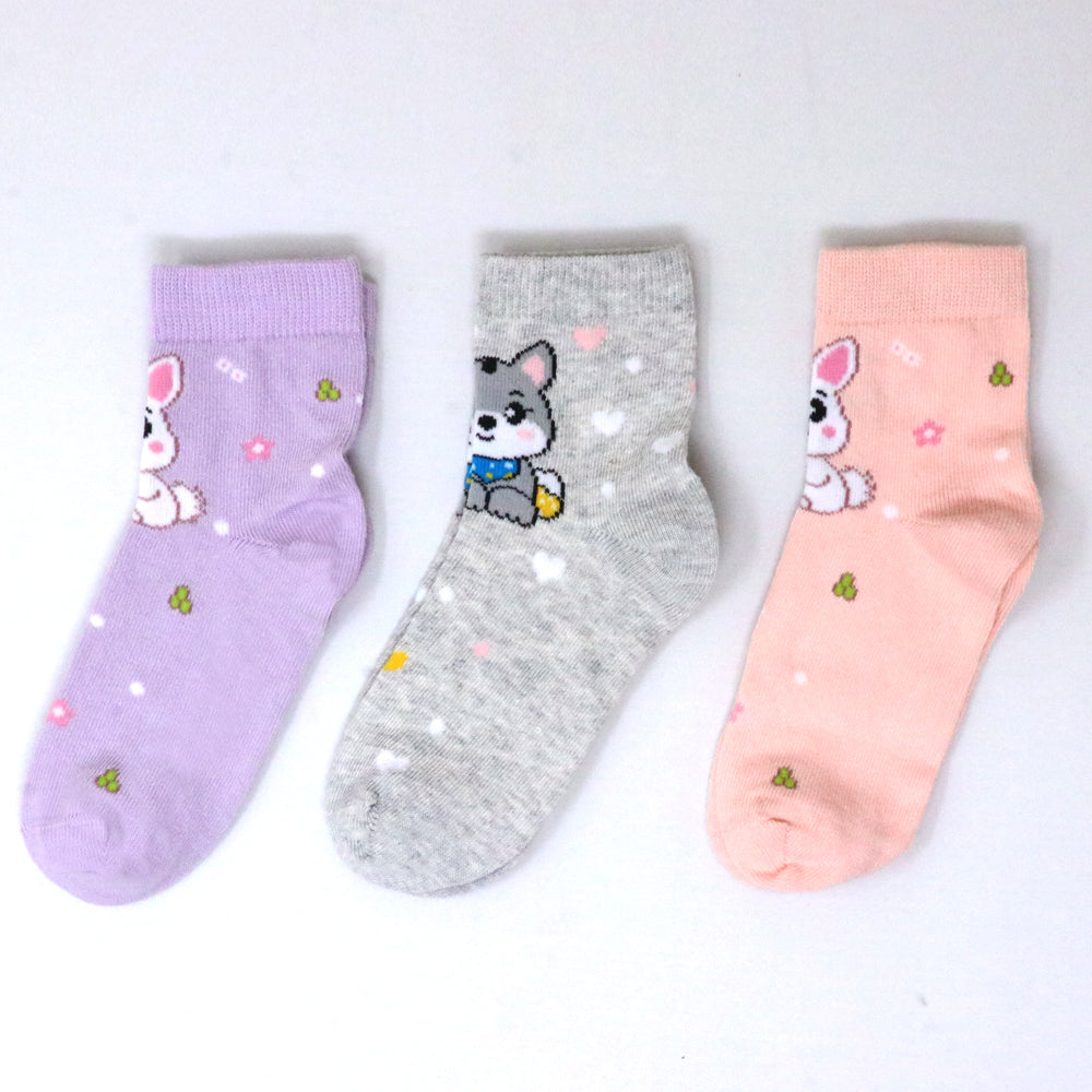 3 Pk Kids Cute Cat Design Crew Socks – Soft, Comfortable & Colorful Everyday Socks