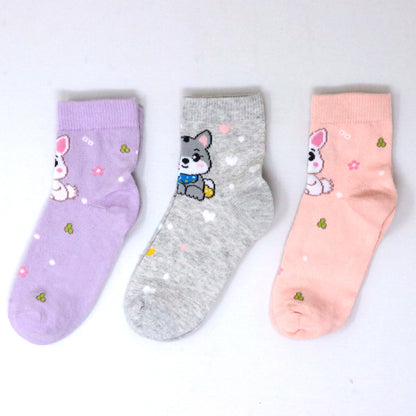 3 Pk Kids Cute Cat Design Crew Socks – Soft, Comfortable & Colorful Everyday Socks