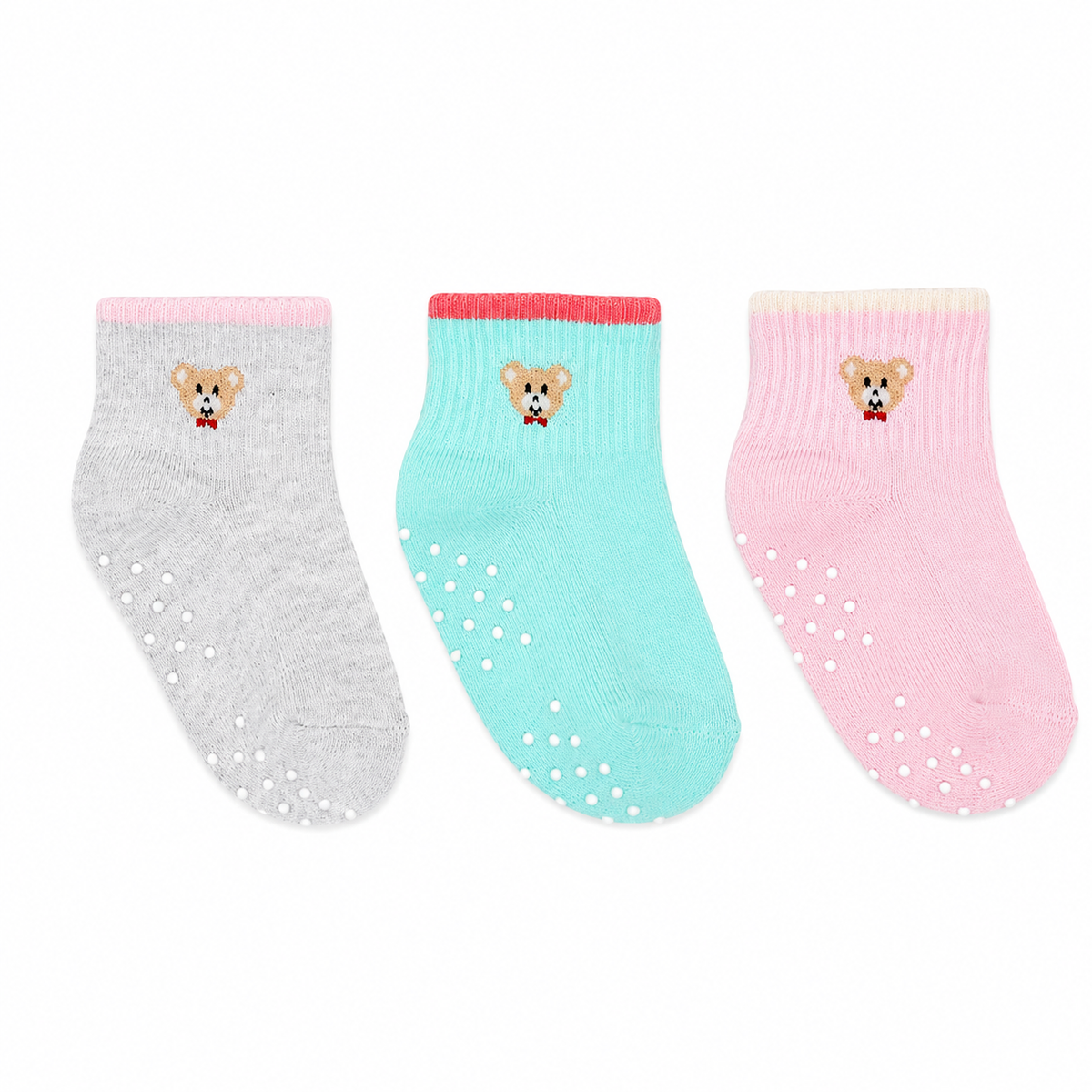 3 Pk Mustang Kids Cute Bear Anti-Skid Socks