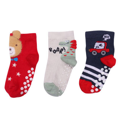3 Pk  Kids Cartoon Crew Socks – Soft Cotton Antiskid Socks