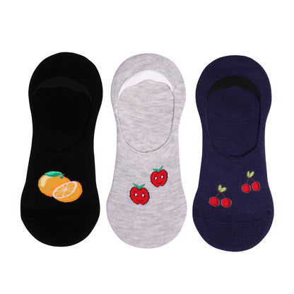 3 Pk Kids Fruit Design Loafer Socks – Soft Cotton No Show Socks