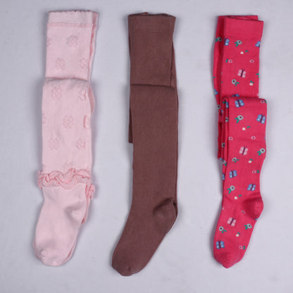 3 Pk Girls Cotton Full-Length Tights