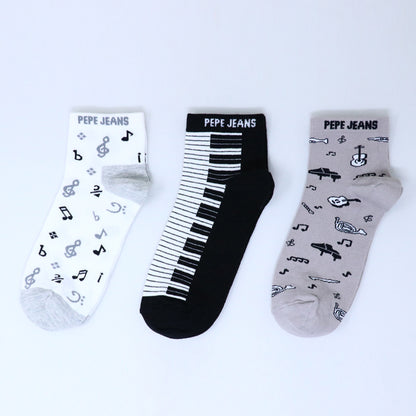 3 Pk Mustang Pepe Jeans Men’s Music & Piano Printed Ankle Socks