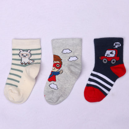 3 Pk Kids Cartoon Cotton Crew Socks