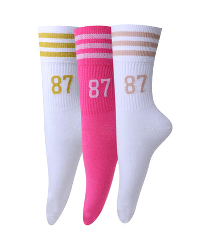 3pk Ribbed Tennis Design Socks