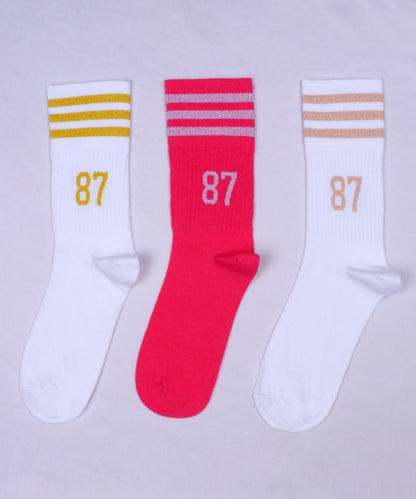 3pk Ribbed Tennis Design Socks