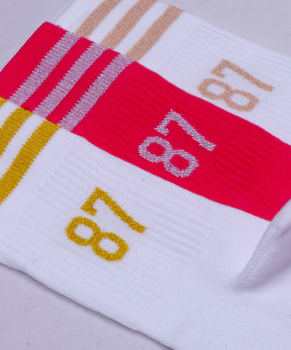 3pk Ribbed Tennis Design Socks